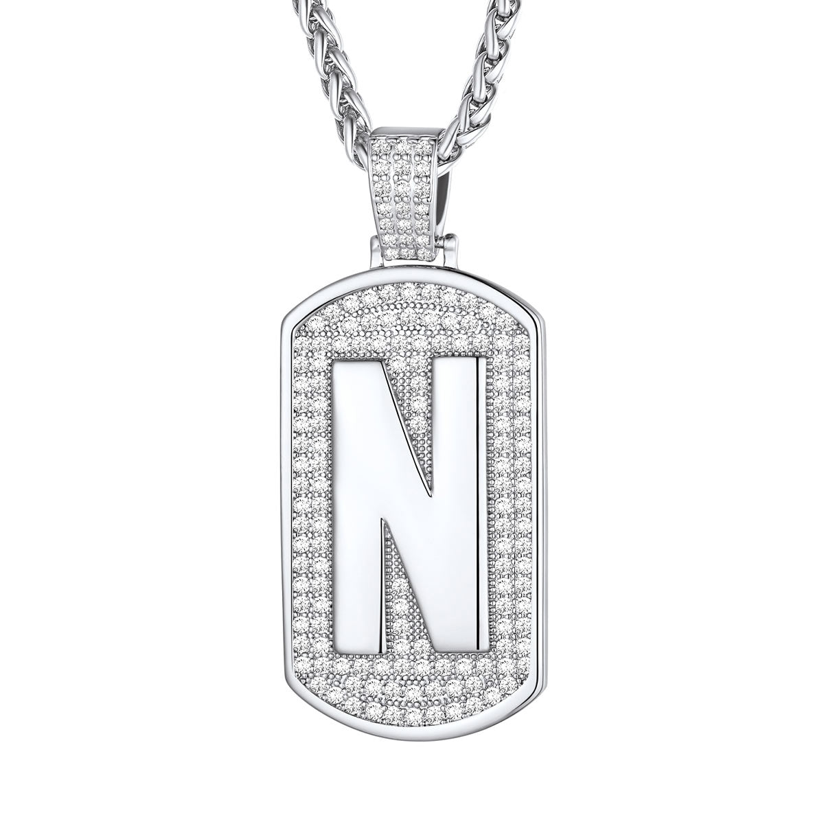Bling Dog Tag A-Z Letter Necklaces for Men