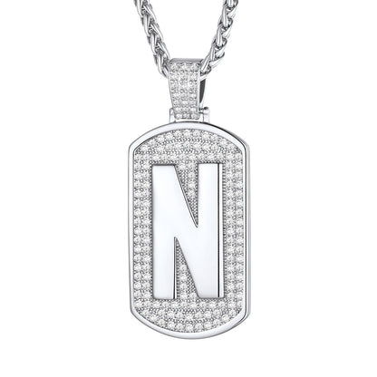 Bling Dog Tag A-Z Letter Necklaces for Men