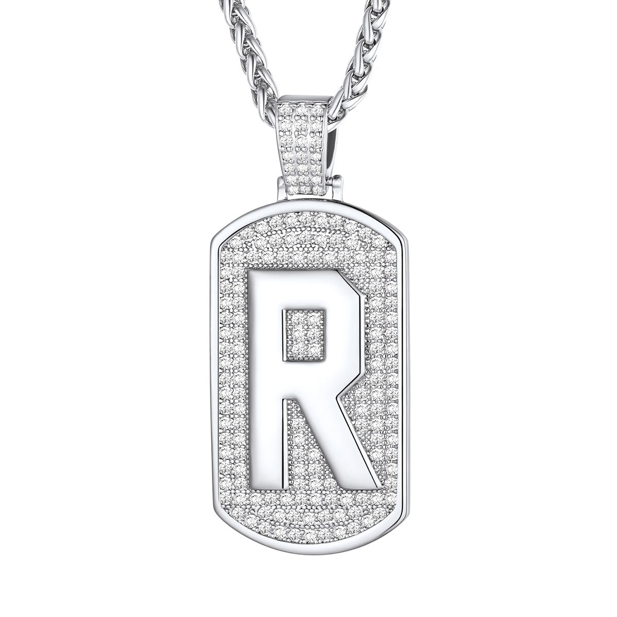 Bling Dog Tag A-Z Letter Necklaces for Men