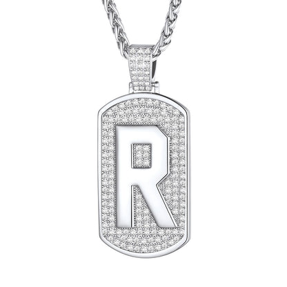 Bling Dog Tag A-Z Letter Necklaces for Men