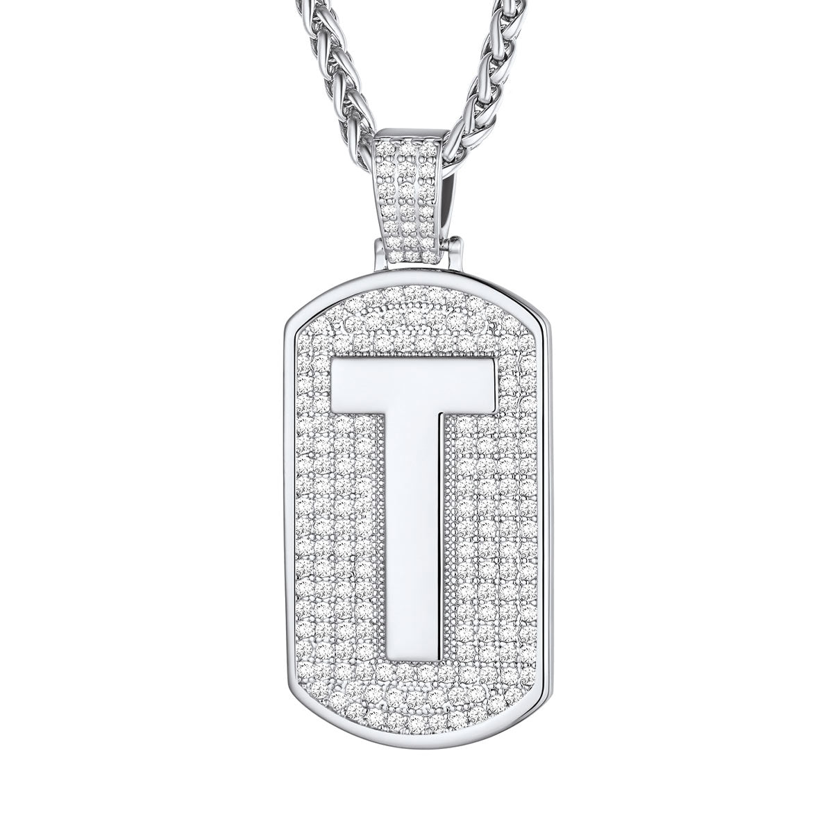 Bling Dog Tag A-Z Letter Necklaces for Men