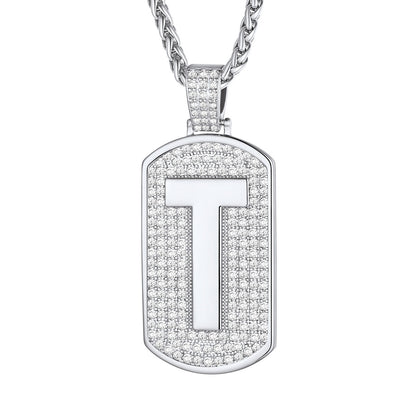 Bling Dog Tag A-Z Letter Necklaces for Men