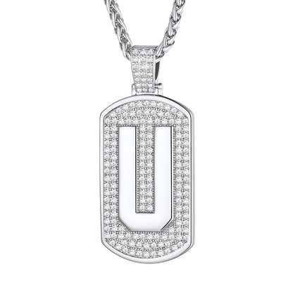 Bling Dog Tag A-Z Letter Necklaces for Men