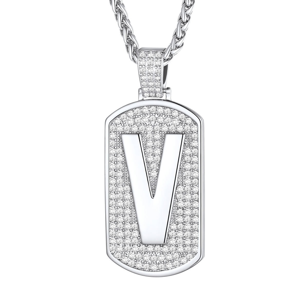 Bling Dog Tag A-Z Letter Necklaces for Men