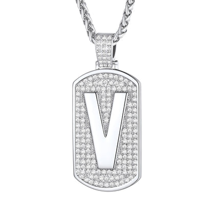 Bling Dog Tag A-Z Letter Necklaces for Men