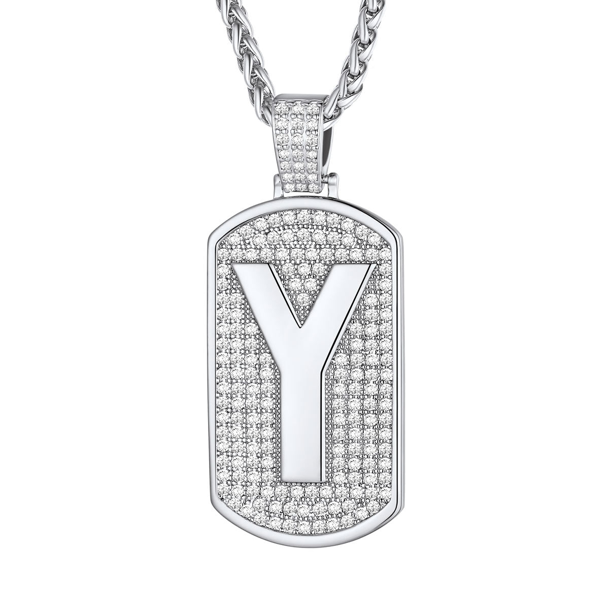 Bling Dog Tag A-Z Letter Necklaces for Men
