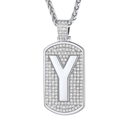 Bling Dog Tag A-Z Letter Necklaces for Men