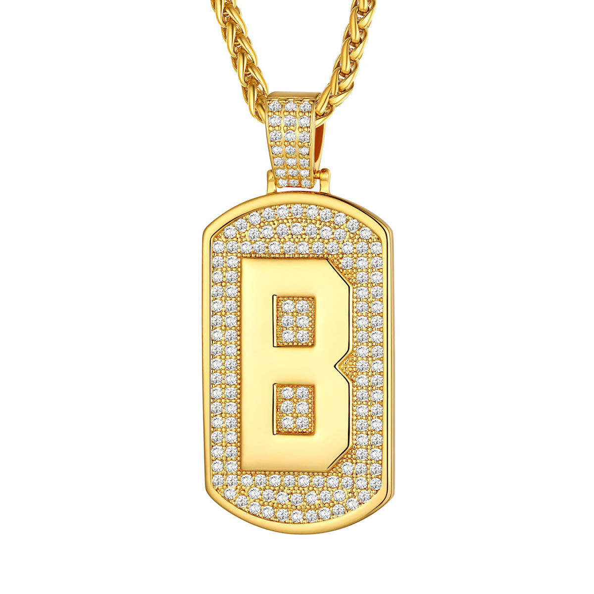 Bling Dog Tag A-Z Letter Necklaces for Men