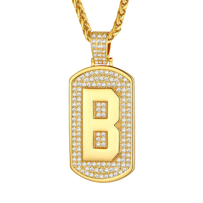 Bling Dog Tag A-Z Letter Necklaces for Men