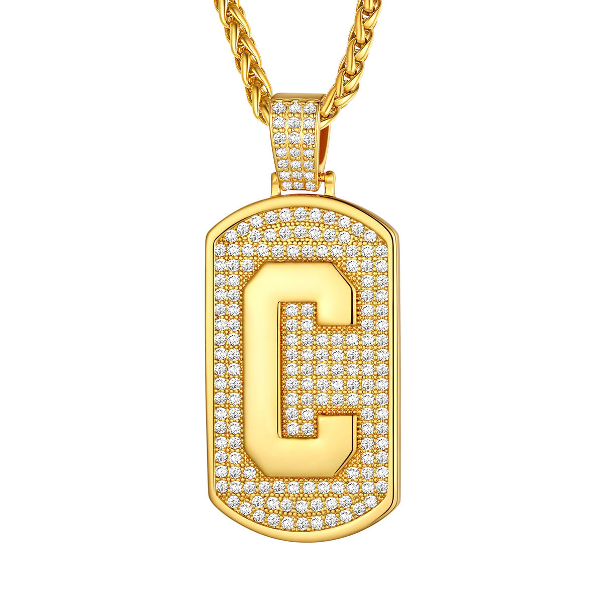 Bling Dog Tag A-Z Letter Necklaces for Men