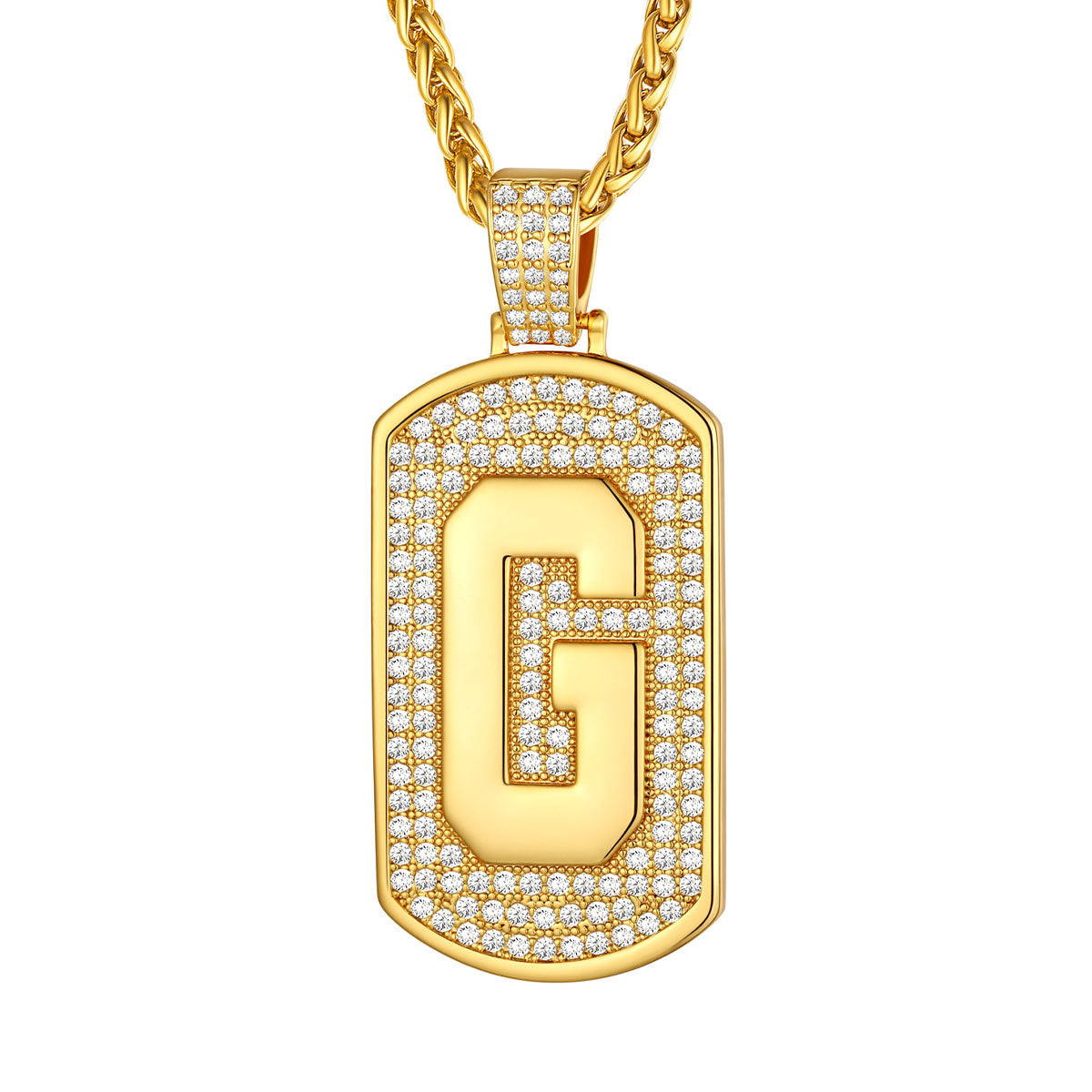 Bling Dog Tag A-Z Letter Necklaces for Men