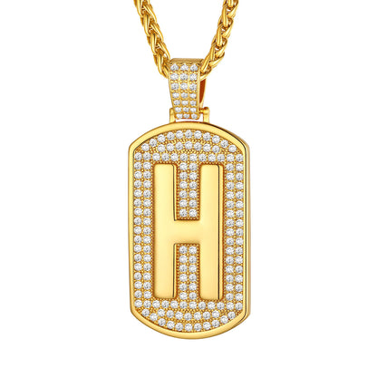 Bling Dog Tag A-Z Letter Necklaces for Men