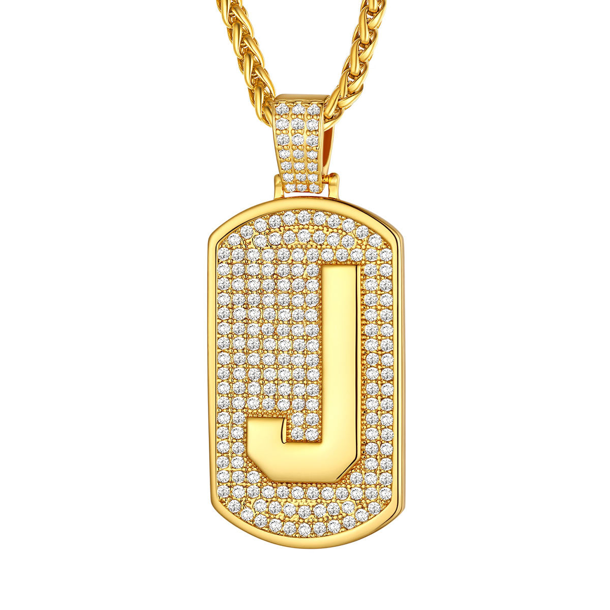 Bling Dog Tag A-Z Letter Necklaces for Men
