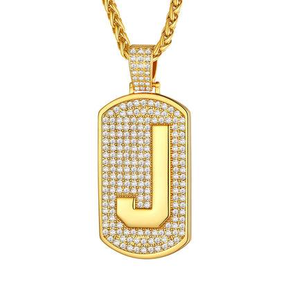 Bling Dog Tag A-Z Letter Necklaces for Men