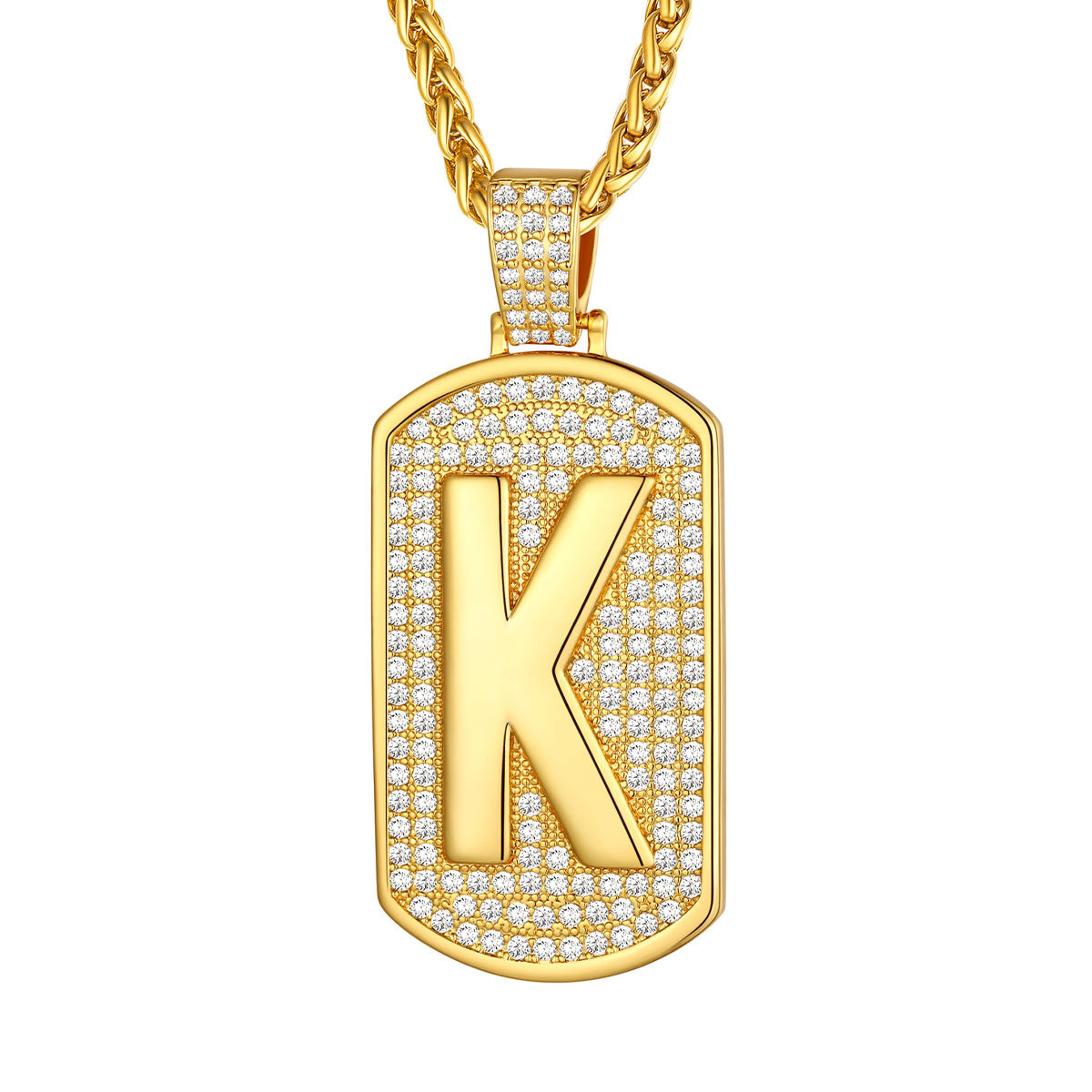 Bling Dog Tag A-Z Letter Necklaces for Men