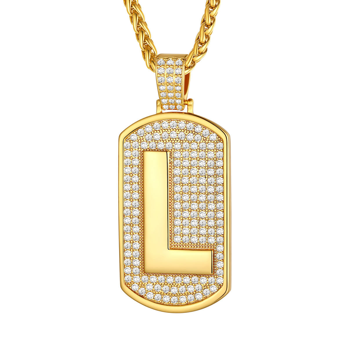 Bling Dog Tag A-Z Letter Necklaces for Men