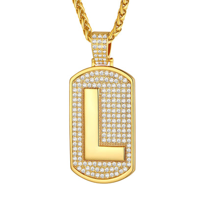 Bling Dog Tag A-Z Letter Necklaces for Men