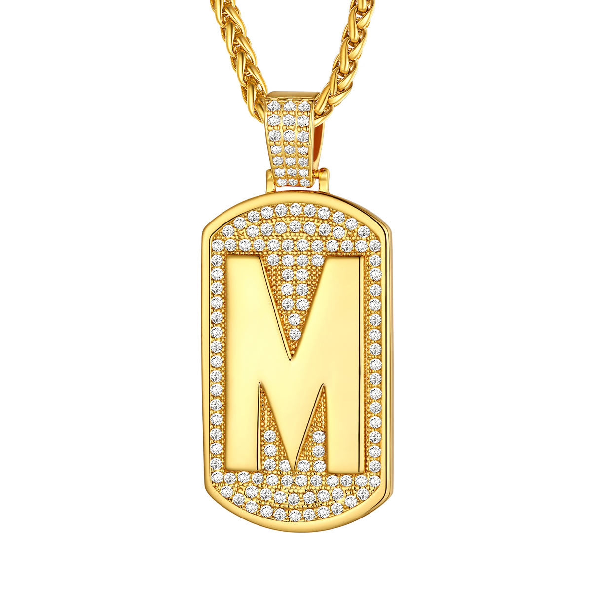 Bling Dog Tag A-Z Letter Necklaces for Men