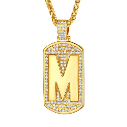 Bling Dog Tag A-Z Letter Necklaces for Men