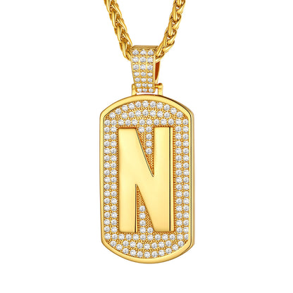 Bling Dog Tag A-Z Letter Necklaces for Men