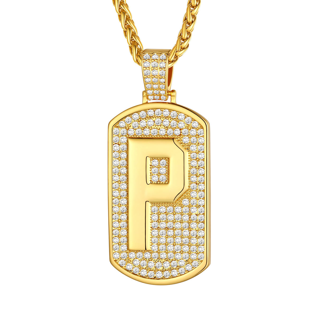 Bling Dog Tag A-Z Letter Necklaces for Men