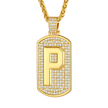 Bling Dog Tag A-Z Letter Necklaces for Men