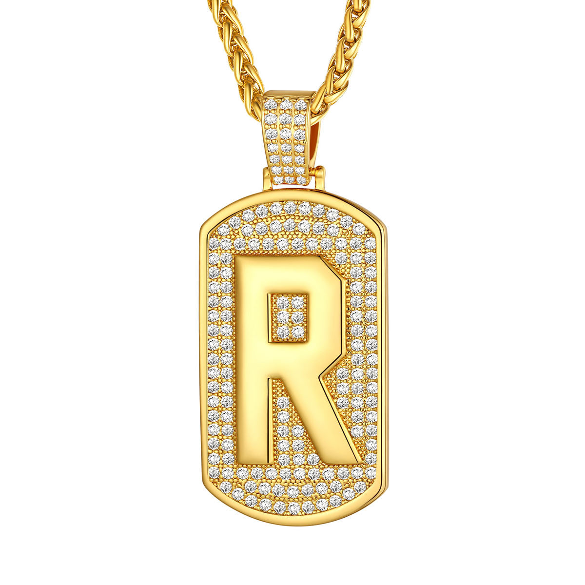 Bling Dog Tag A-Z Letter Necklaces for Men