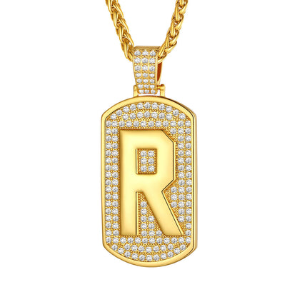 Bling Dog Tag A-Z Letter Necklaces for Men