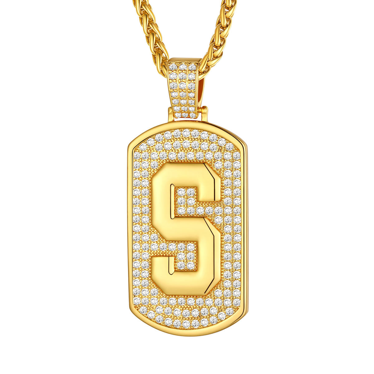 Bling Dog Tag A-Z Letter Necklaces for Men
