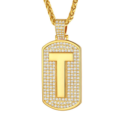 Bling Dog Tag A-Z Letter Necklaces for Men