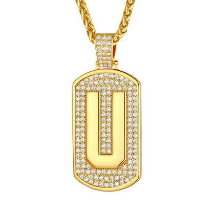 Bling Dog Tag A-Z Letter Necklaces for Men