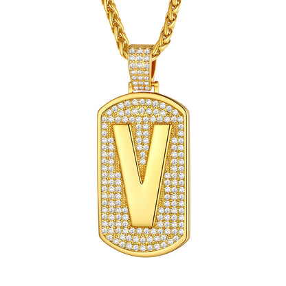 Bling Dog Tag A-Z Letter Necklaces for Men