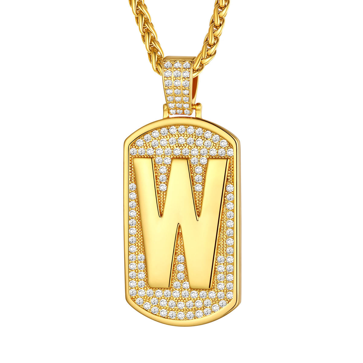 Bling Dog Tag A-Z Letter Necklaces for Men