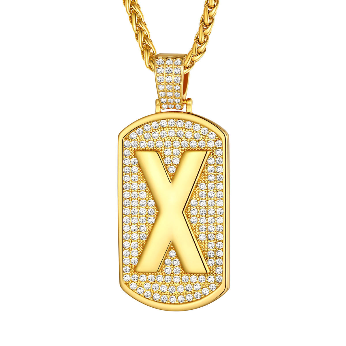 Bling Dog Tag A-Z Letter Necklaces for Men