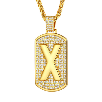 Bling Dog Tag A-Z Letter Necklaces for Men