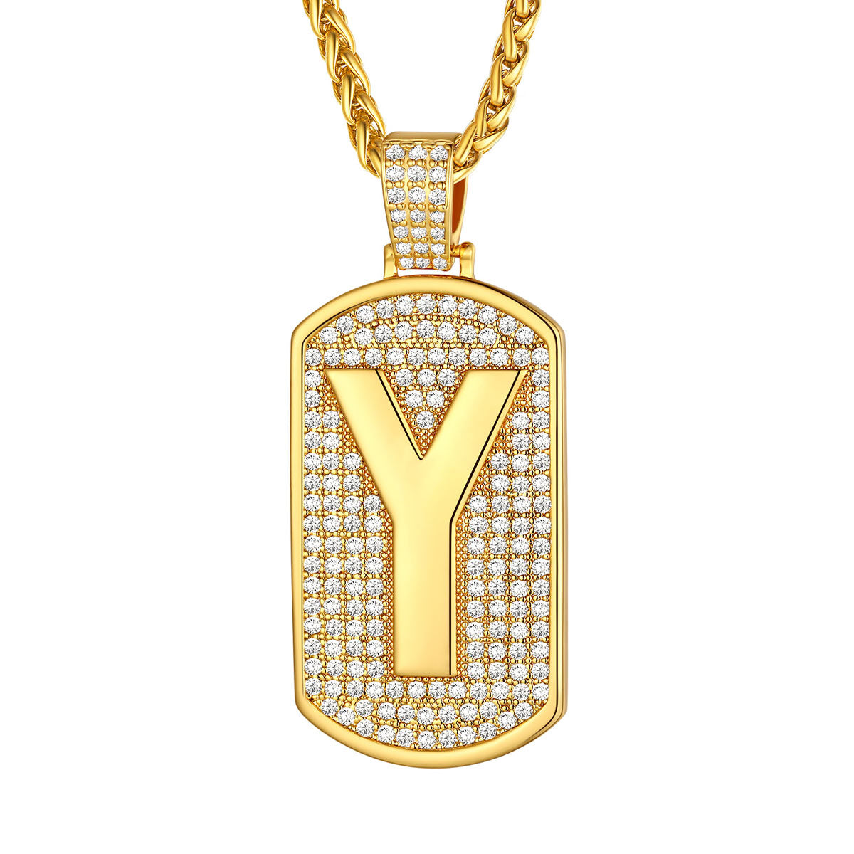 Bling Dog Tag A-Z Letter Necklaces for Men