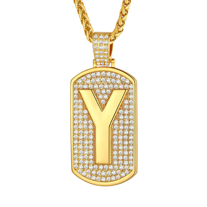 Bling Dog Tag A-Z Letter Necklaces for Men