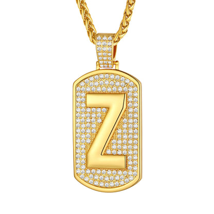 Bling Dog Tag A-Z Letter Necklaces for Men