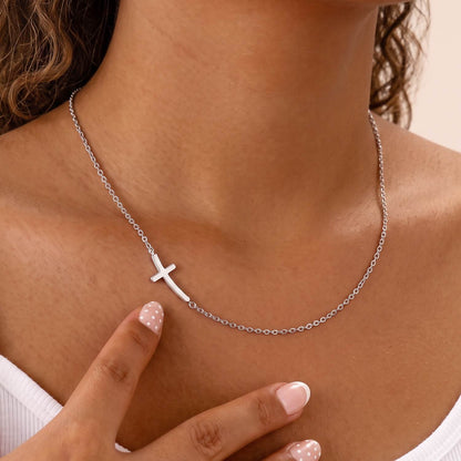 Concise Sideways Cross Necklace for Women