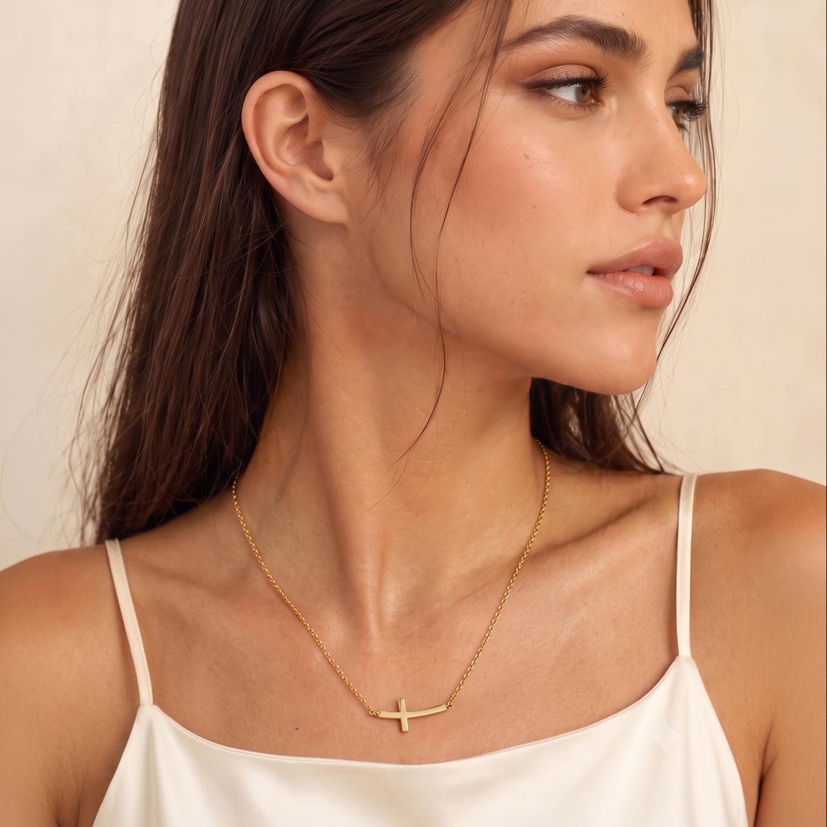 Concise Sideways Cross Necklace for Women