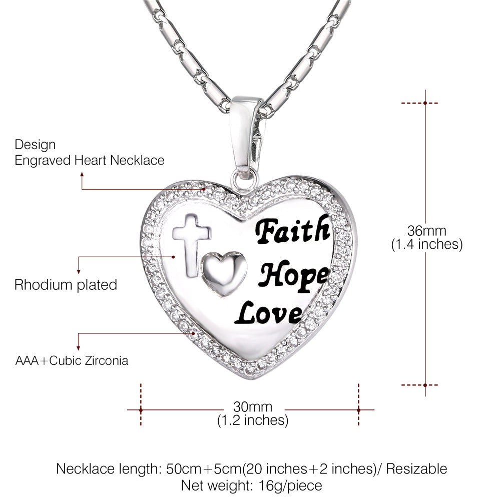 Faith Hope Love Heart Necklace: Dimension, Durable