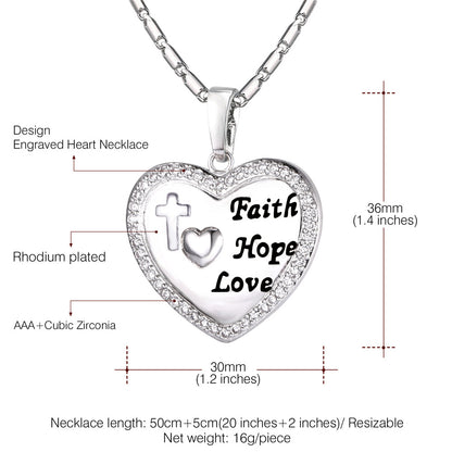 Faith Hope Love Heart Necklace: Dimension, Durable