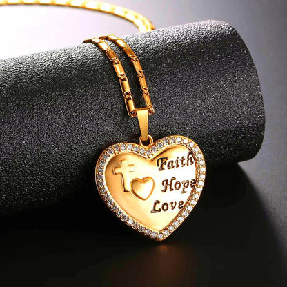 Faith Hope Love Heart Necklace Gold Plated