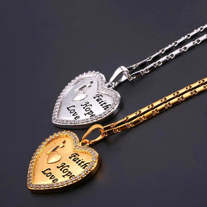 Faith Hope Love Heart Necklace in 2 Colors