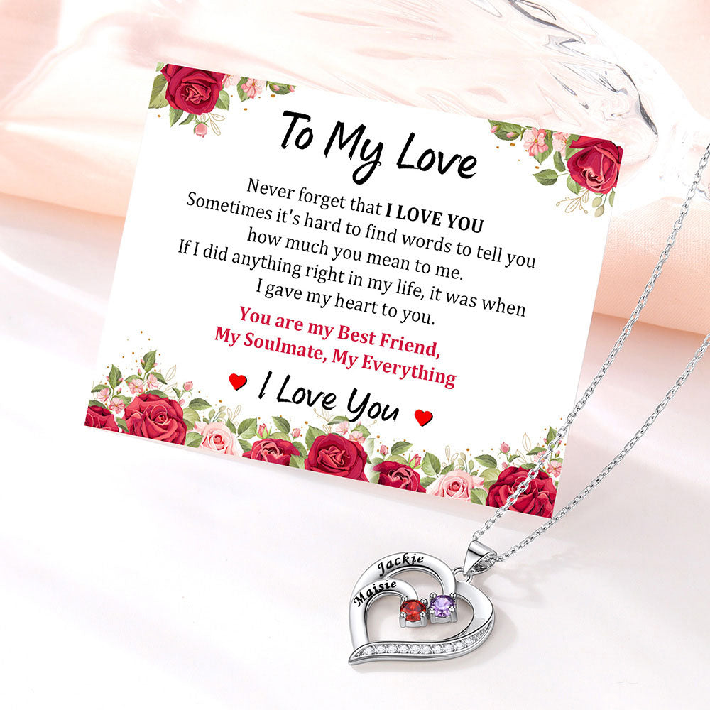 Family Birthstone Heart Necklace for love