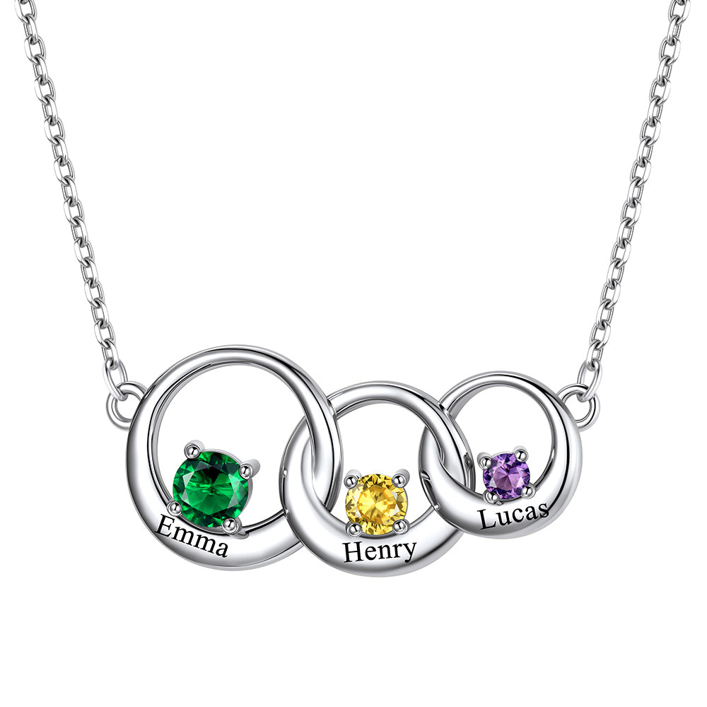 Family Birthstones Necklace With 1-5 Interlocking Circles