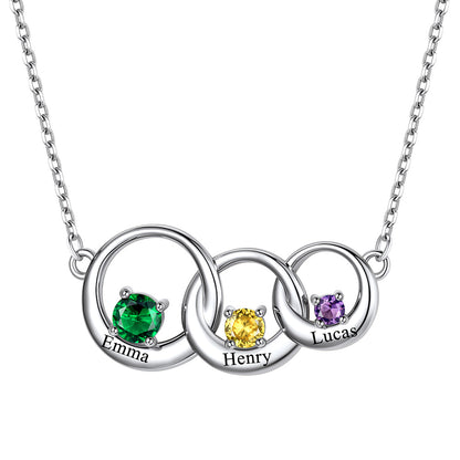 Family Birthstones Necklace With 1-5 Interlocking Circles