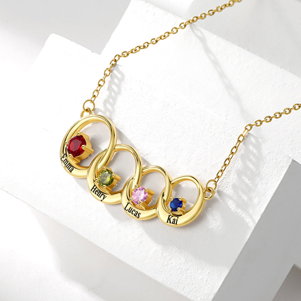 Family Birthstones Necklace With 1-5 Interlocking Circles in gold Plated