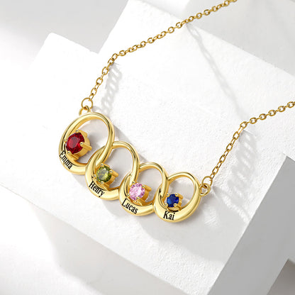 Family Birthstones Necklace With 1-5 Interlocking Circles in gold Plated