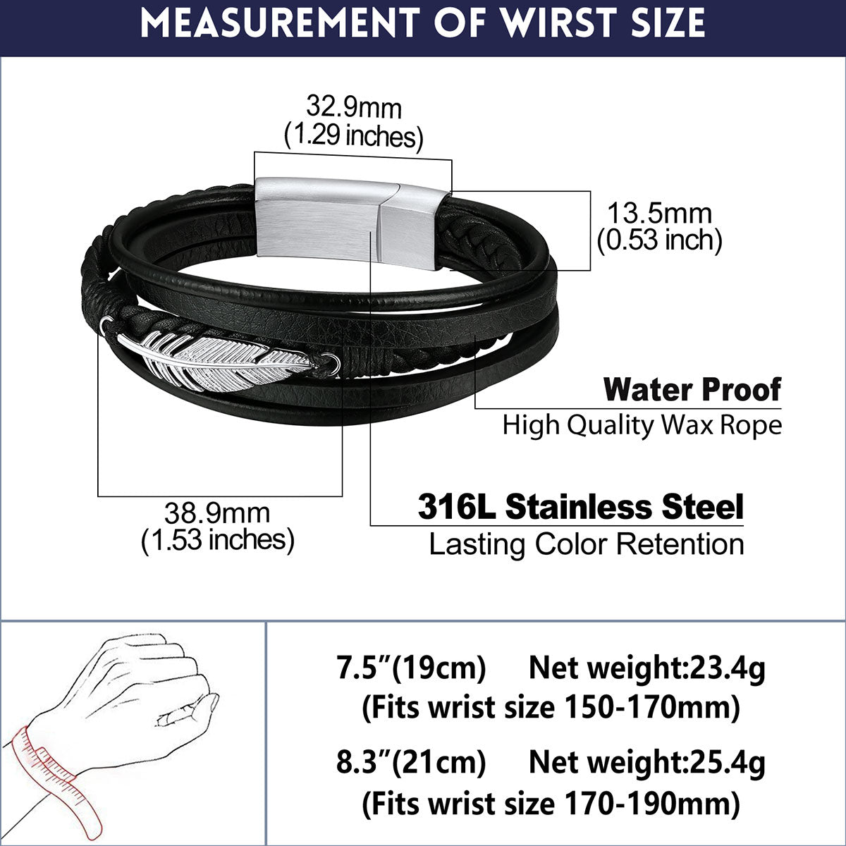 Feather Leaf Leather Bracelet Dimension, Solid, Durable